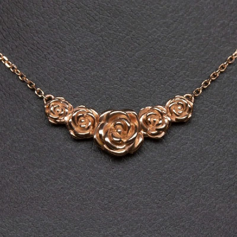 Adjustable Necklaces-SOLID 14k ROSE GOLD ROSE BLOSSOM NECKLACE FLOWER PENDANT FLORAL BOTANICAL DAINTY