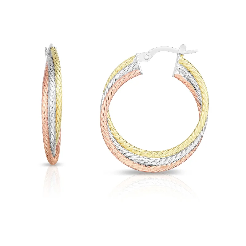 Artistic Dangle Drop Earrings-14K Tri-color Gold Twist Hoop Earring