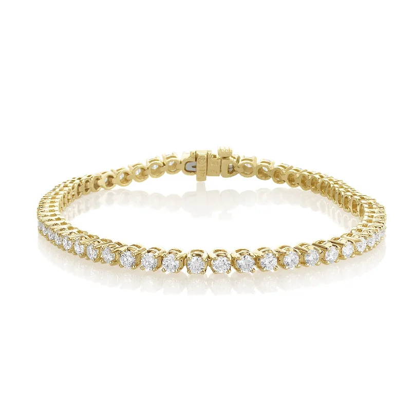 Modern Gold Bracelets-3.25 Carat Round Lab Grown Diamond Tennis Bracelet set in 14K Yellow Gold