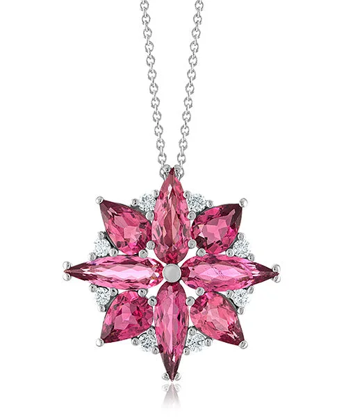 Simple Gold Necklaces-Pink Tourmaline Star Necklace with Diamonds 89-JSA