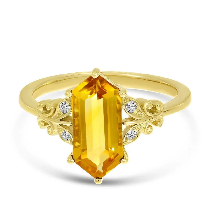 Luxury Engagement Rings For Women-14K Yellow Gold North 2 South Citrine Hexagon Ring RM4430