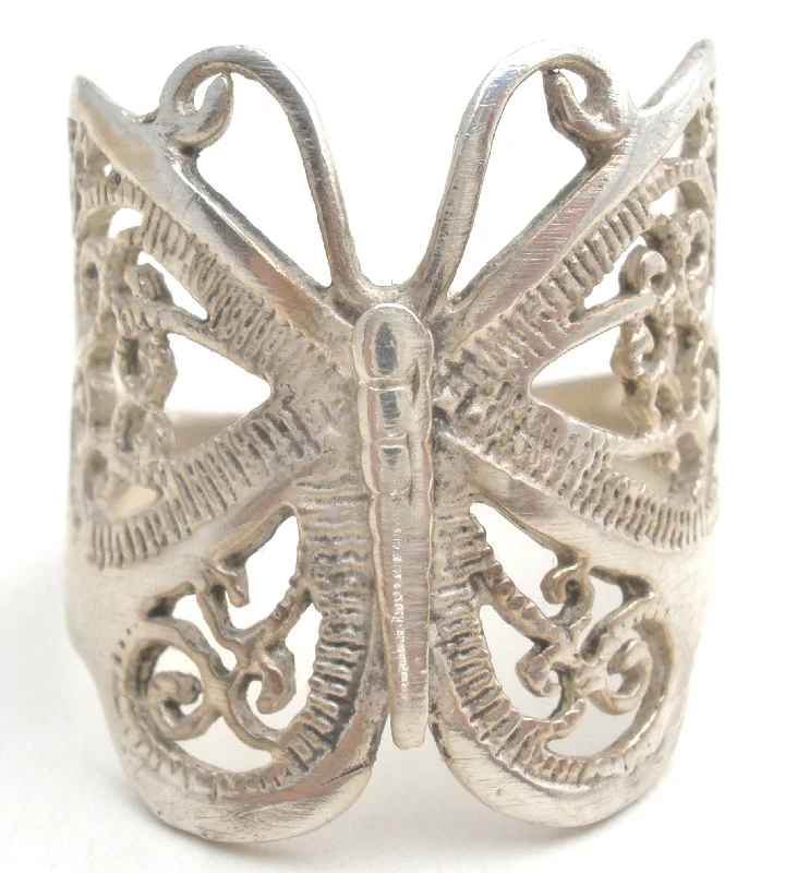 Gold Rings-Wide Sterling Silver Butterfly Ring Size 8.5