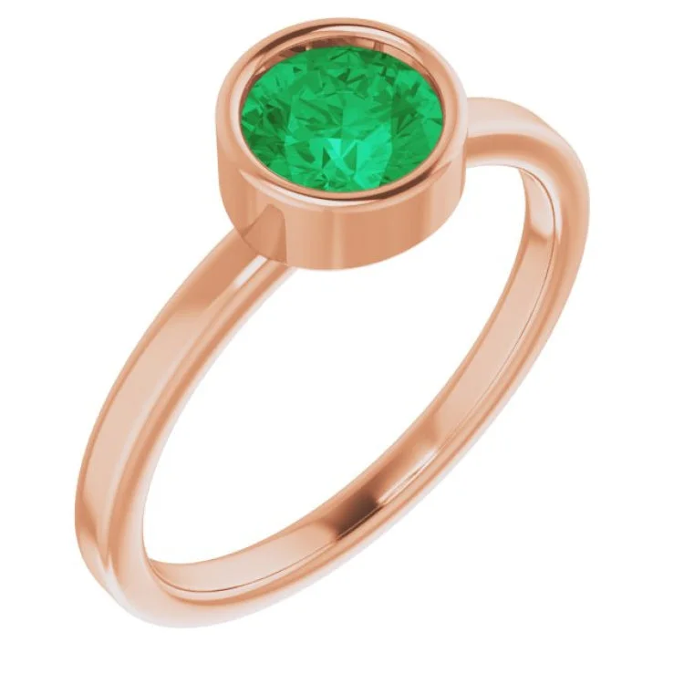 Wedding Rings With Engravings-14K Rose 6 mm Natural Emerald Ring