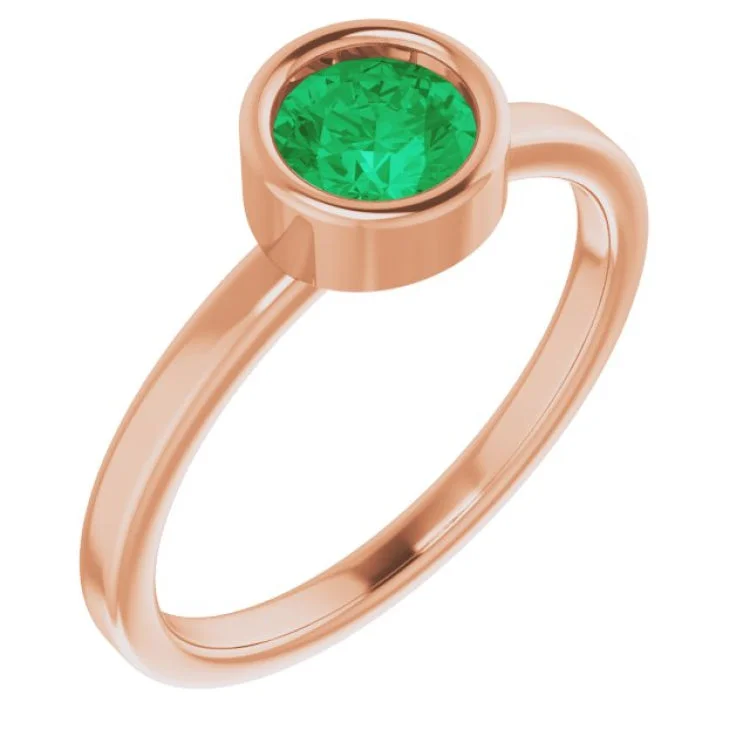 Two-Tone Rings-14K Rose 5.5 mm Lab-Grown Emerald Ring