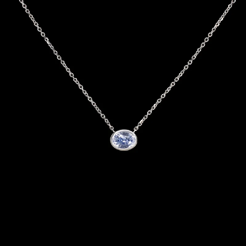 Luxury Silver Necklaces-LIGHT BLUE SAPPHIRE PENDANT NECKLACE OVAL SHAPE EAST WEST 14k WHITE GOLD 1.26ct