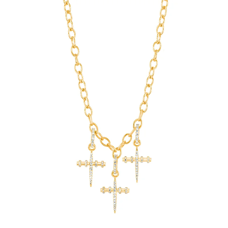 Moon Necklaces-14K Gold Trio Armour Cross Necklace NG000005