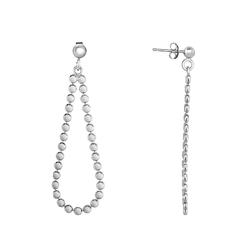 Crystal Drop Earrings-Silver Polished Disc Pear Earring