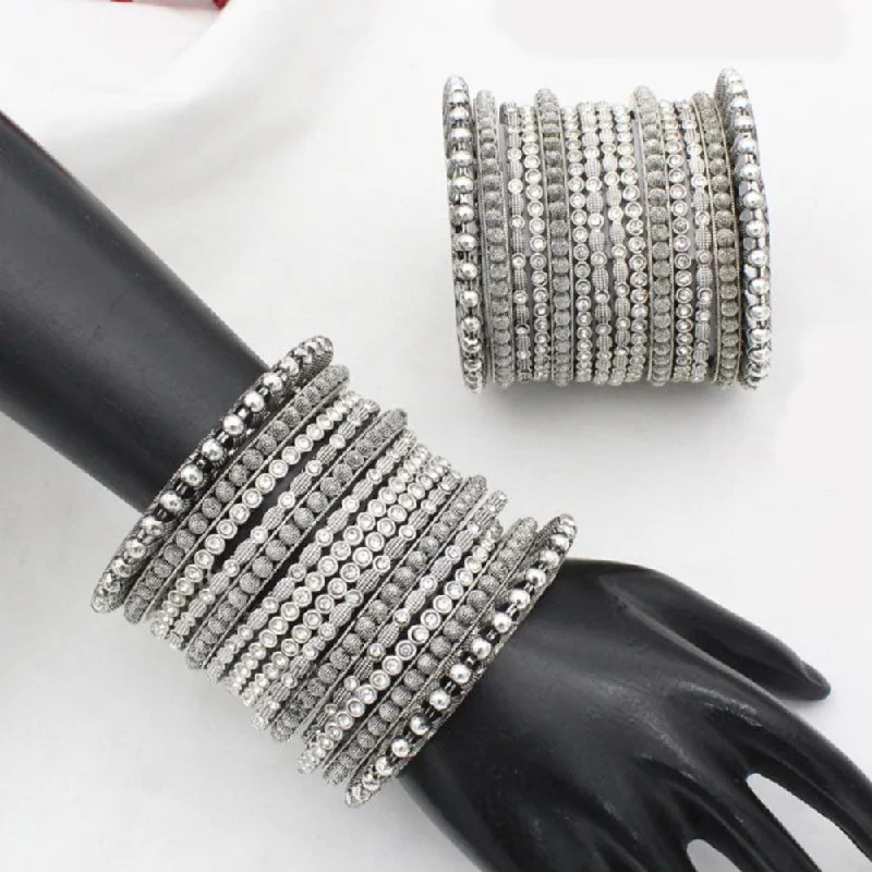 Bangles For Fashion Lovers-JCM  Silver Plated Pota Stone Bangle Set