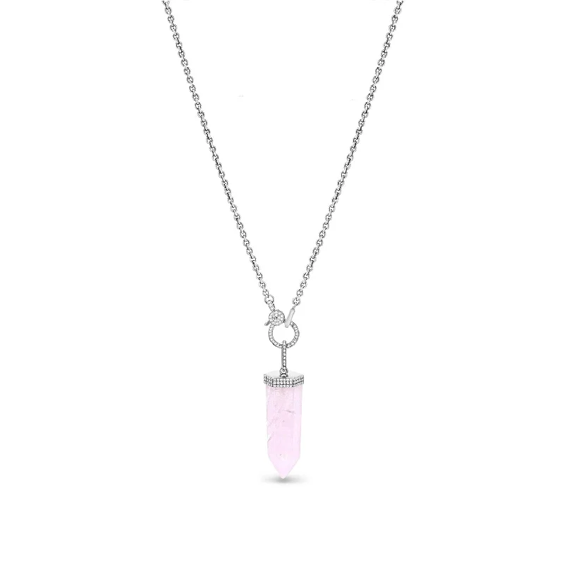 Minimalist Necklaces-Rose Quartz and Diamond Crystal Point Necklace  N0002682