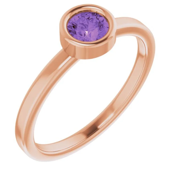 Three-Stone Rings-14K Rose 4.5 mm Natural Amethyst Ring