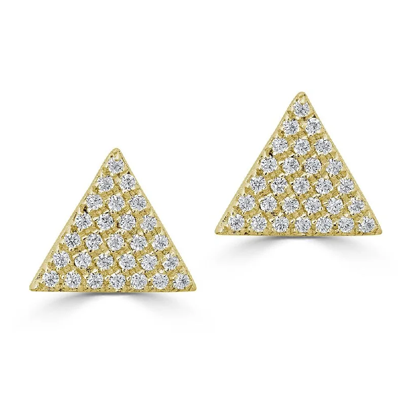 Personalized Hoop Stud Earrings-EMILIQUE 14KT GOLD .20 CTW DIAMOND PAVÉ TRIANGLE STUD EARRINGS