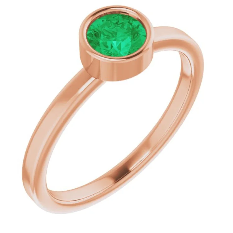 White Gold Rings-14K Rose 5 mm Natural Emerald Ring