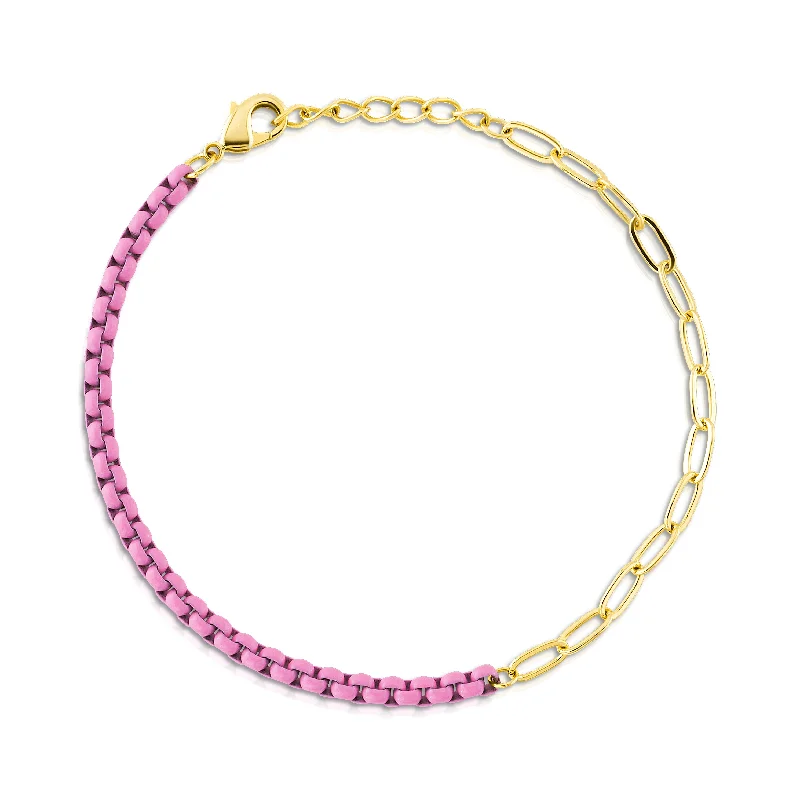 Bracelets With Engraving-HALF & HALF ENAMEL PAPERCLIP BRACELET, PINK