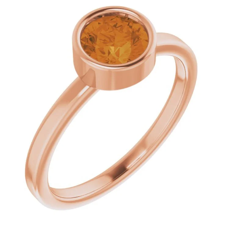 Promise Rings For Her-14K Rose 6 mm Natural Citrine Ring