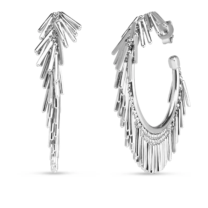 Gemstone Drop Earrings-Silver Fringe C Hoops