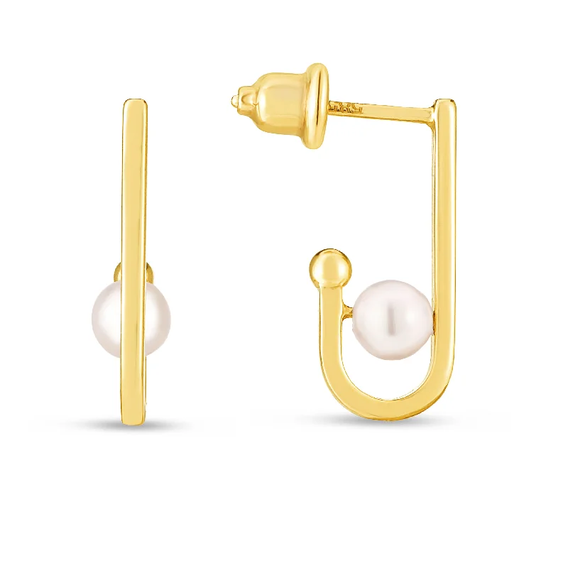 Custom Silver Earrings-14K Gold J-Hoop Pearl Earring