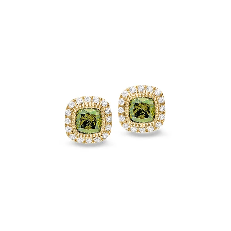 Fancy Gold Earrings-Gold Finish Sterling Silver Micropave Simulated Peridot Earrings with Simulated Diamonds