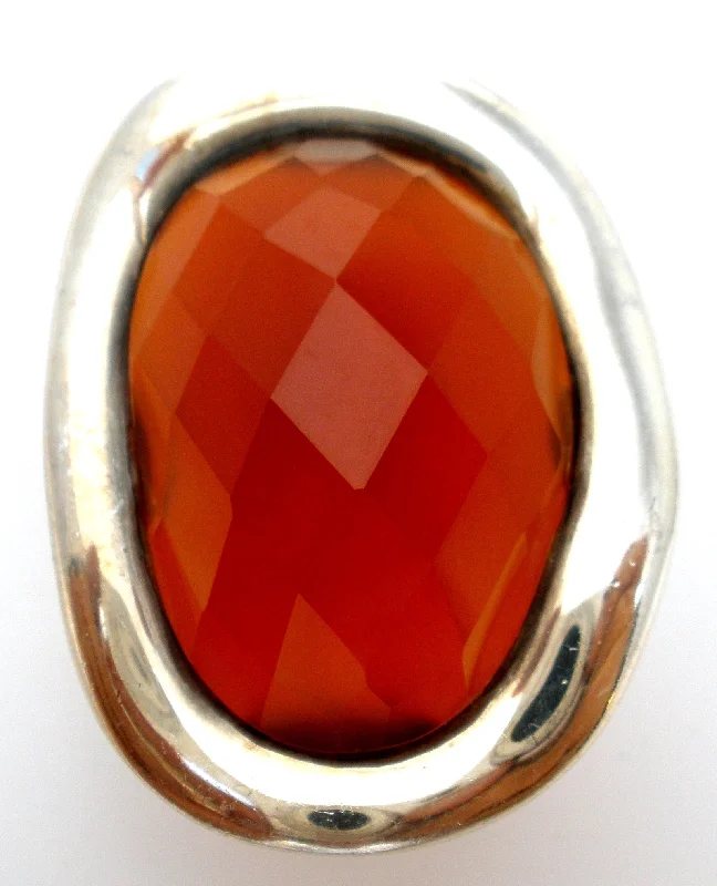 Colorful Engagement Rings-Carnelian Statement Ring Sterling Silver Size 5.5