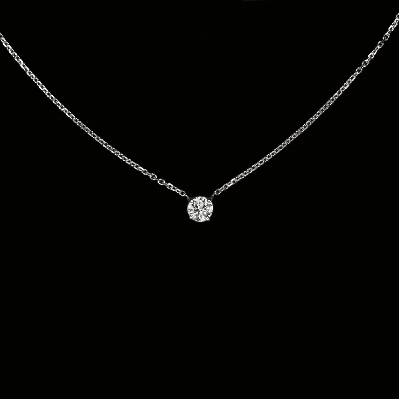 Black Gold Necklaces-DIAMOND SOLITAIRE NECKLACE 14K WHITE GOLD 0.31ct VERY GOOD CUT ROUND PENDANT