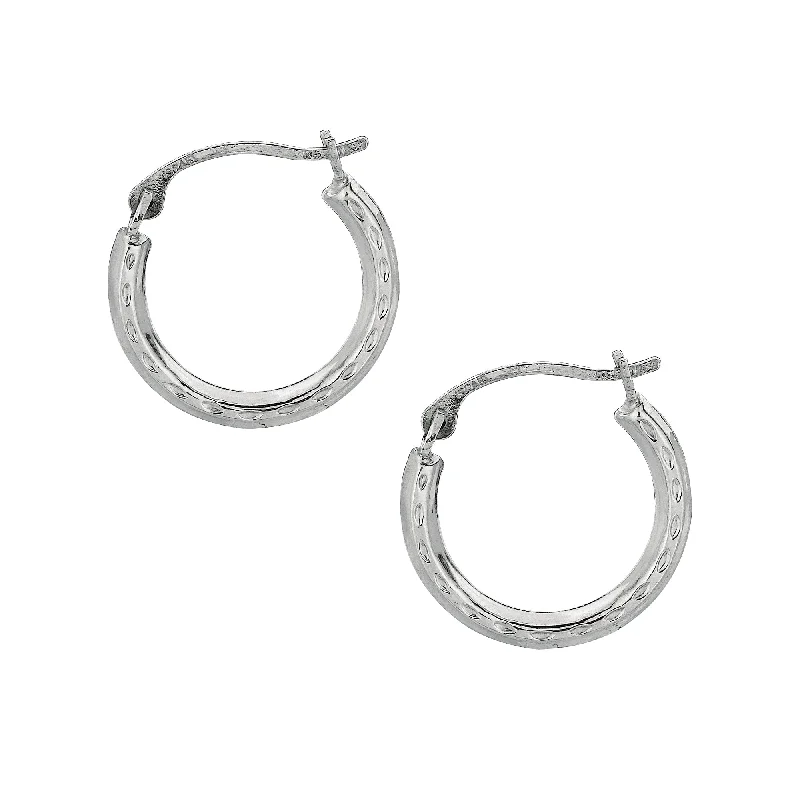 Contemporary Gemstone Earrings-10K Gold Mini Diamond Cut Hoop Earring