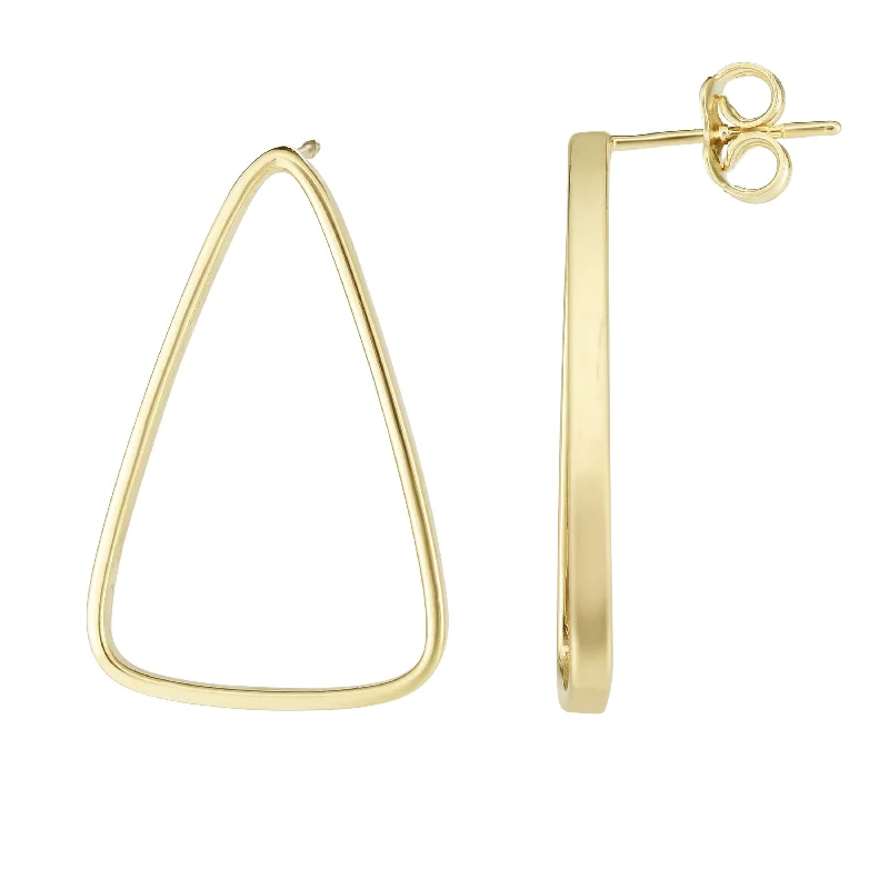 Round Pearl Earrings-14K Gold Large Open Triangle Earring