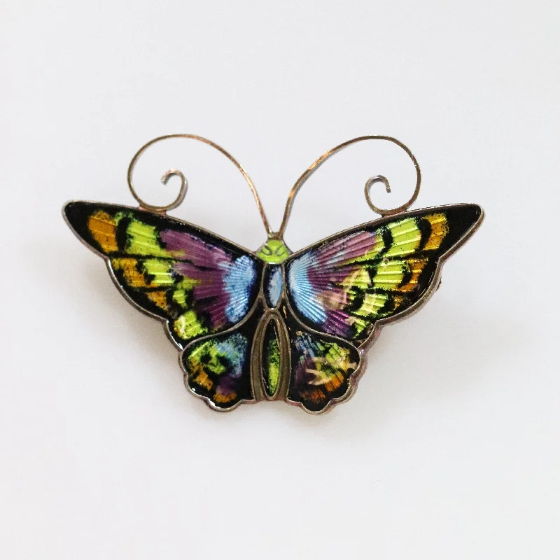 Elegant Gemstone Brooch-Vintage David Andersen Enamel Jewelry | Vivid Enamel Butterfly Brooch