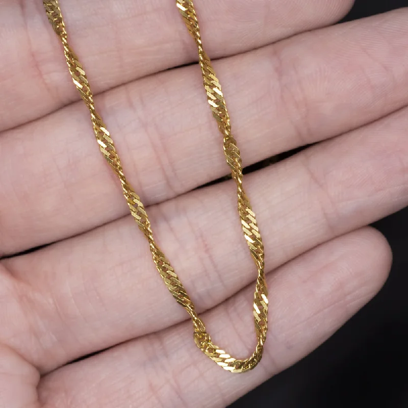 Custom Initial Necklaces-SOLID 18K YELLOW GOLD TWISTED CURB CHAIN 2.1mm 21 INCH MENS LADIES NECKLACE 21in