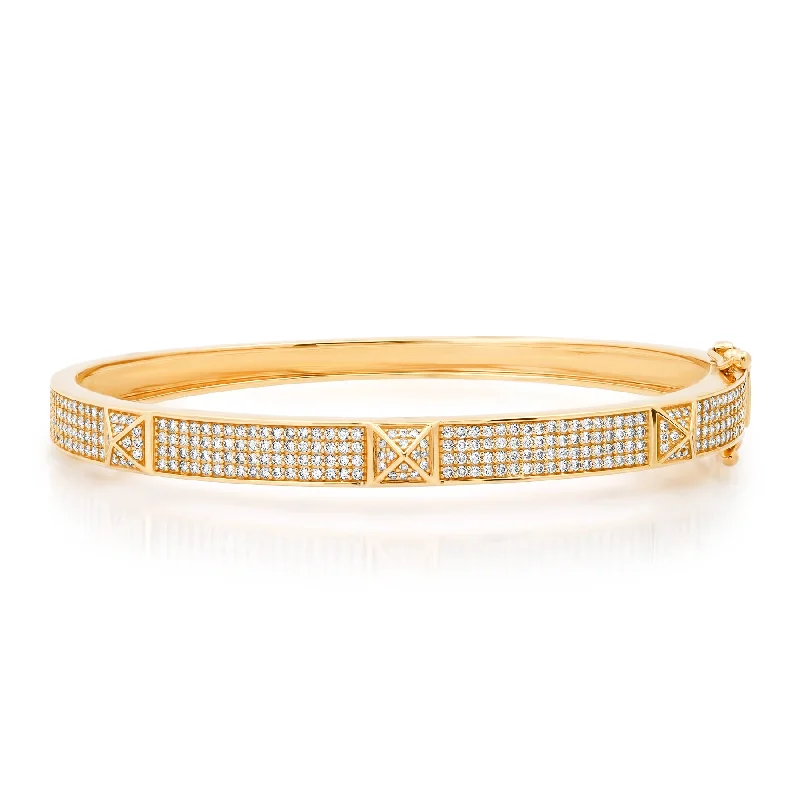 Thin Bracelets For Women-PAVE STUDS BANGLE, 14kt GOLD