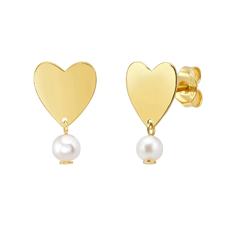 Sterling Silver Earrings-14K Heart and Pearl Drop Studs