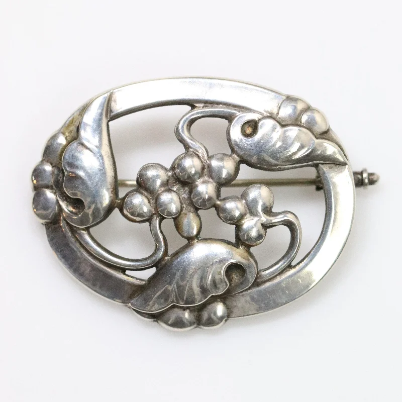 Brooch With Intricate Detailing-Vintage Georg Jensen Jewelry | Grape Art Nouveau Silver Brooch 101