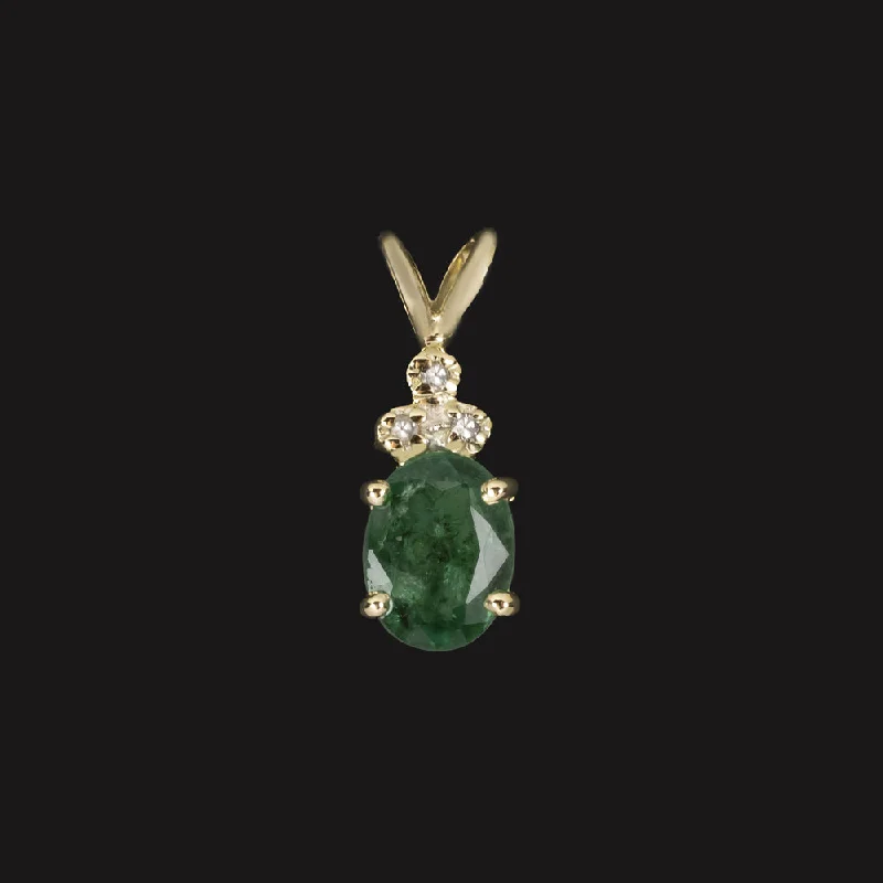 Heart Charm Necklaces-1 CARAT EMERALD DIAMOND PENDANT 14k YELLOW GOLD OVAL SHAPE NATURAL NECKLACE 1ct