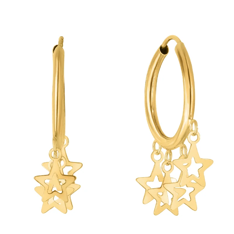 Oval Stud Earrings-14K Gold Star Charm Hoops