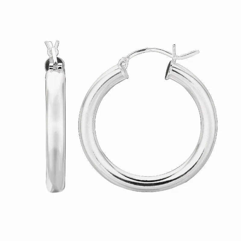 Sparkling Hoop Drop Earrings-Silver 4x25mm Hoop Earring