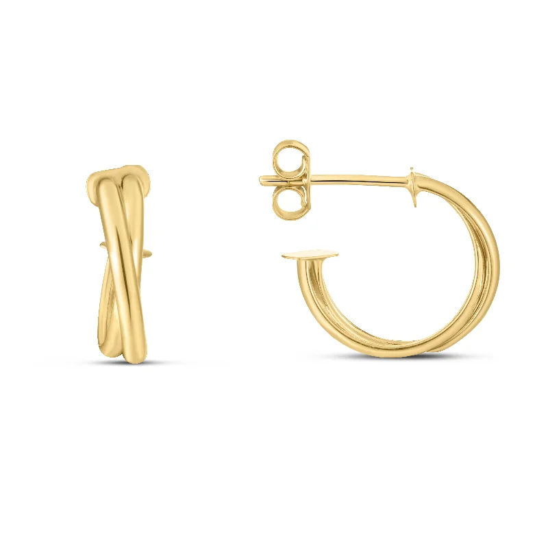 Funky Drop Earrings-14K Gold Crossover Hoops