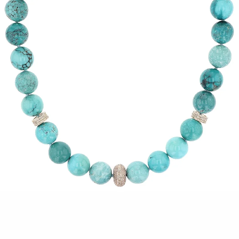 Silver and Gold Necklaces-14K Gold Turquoise Diamond Bead Necklace  NG002635