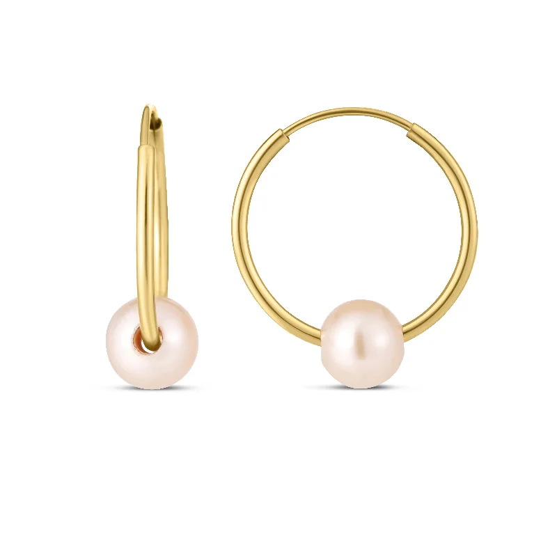 Large Silver Earrings-14K Gold Round Endless Pearl Earring