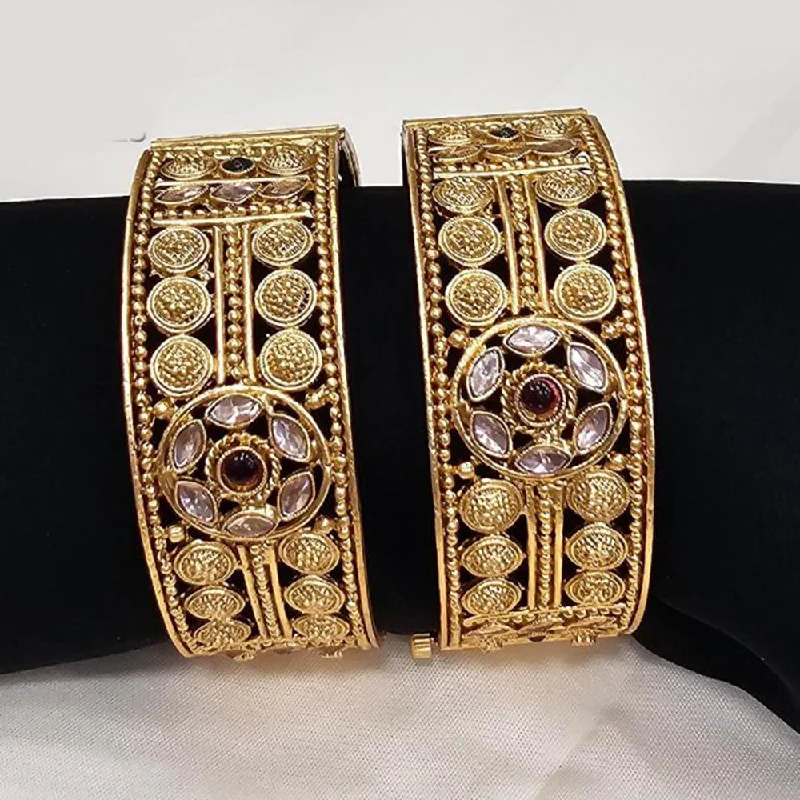 Bangles For Trendy Women-FS Collection Gold Plated Pota Stone Openable Bangle Set