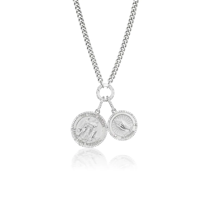 Classic Chain Necklaces-Three Graces and Blessings Medallions Necklace- 32"  N0003481