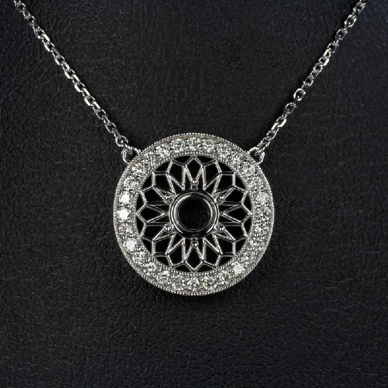 Long Chain Necklaces-VINTAGE STYLE DIAMOND FILIGREE HALO MOUNT PENDANT NECKLACE SETTING DECO ROUND