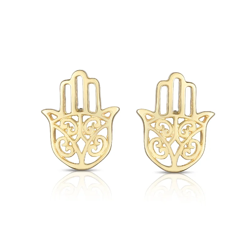 Vintage Silver Earrings-14K Gold Hamsa Stud Earring