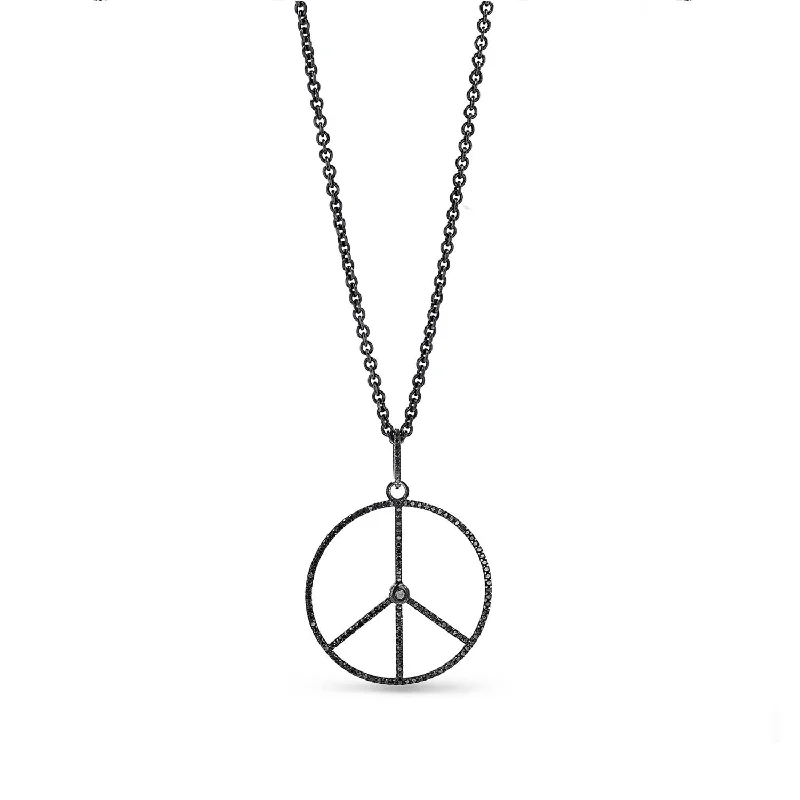 Fashionable Pendant Necklaces-Black Diamond Peace Sign Pendant Chain Necklace - 36"  NBLK0030