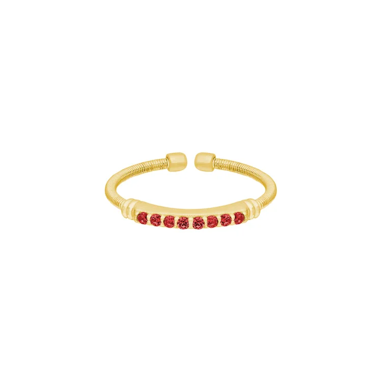 Engagement Rings With Gemstones-Gold Finish Sterling Silver Cable Cuff Ring with Simulated Garnet Birth Gems - January