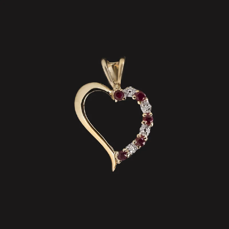 Statement Necklaces-RUBY DIAMOND HEART PENDANT 10k YELLOW GOLD NECKLACE NATURAL ANNIVERSARY GIFT