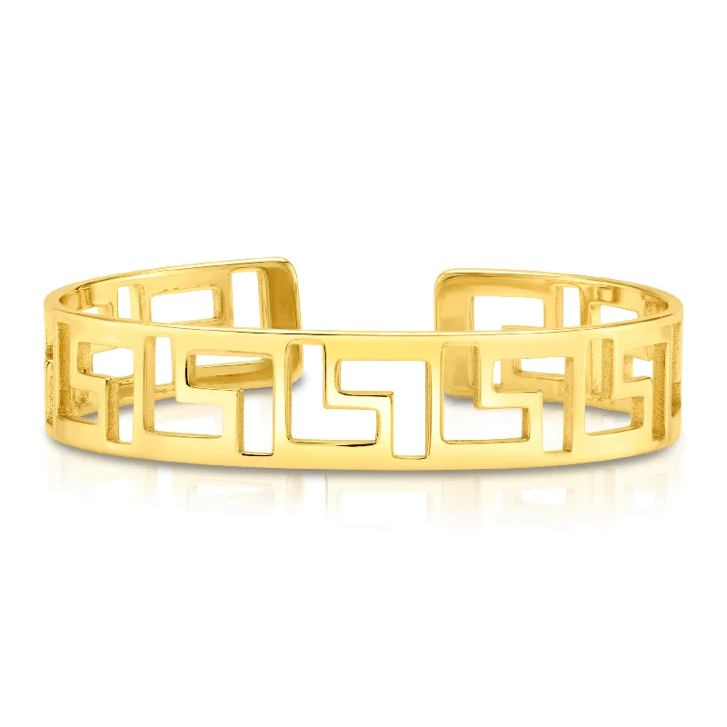 Bracelets With Heart-Shaped Charms-GREEK KEY CUFF, GOLD