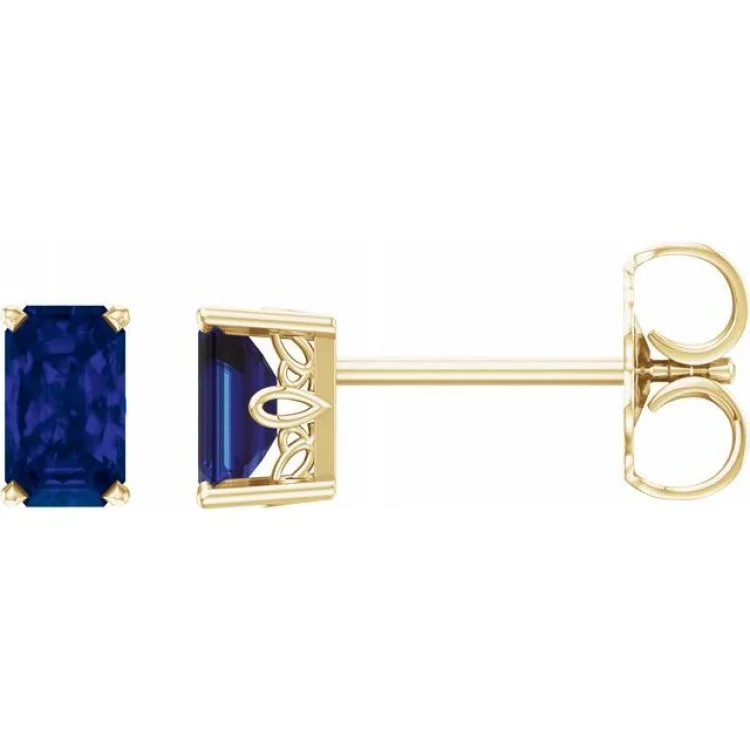 Big Statement Earrings-14K Yellow Lab-Grown Blue Sapphire Earrings