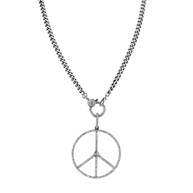 Sleek Gold Necklaces-Diamond Peace Sign Necklace N0000486