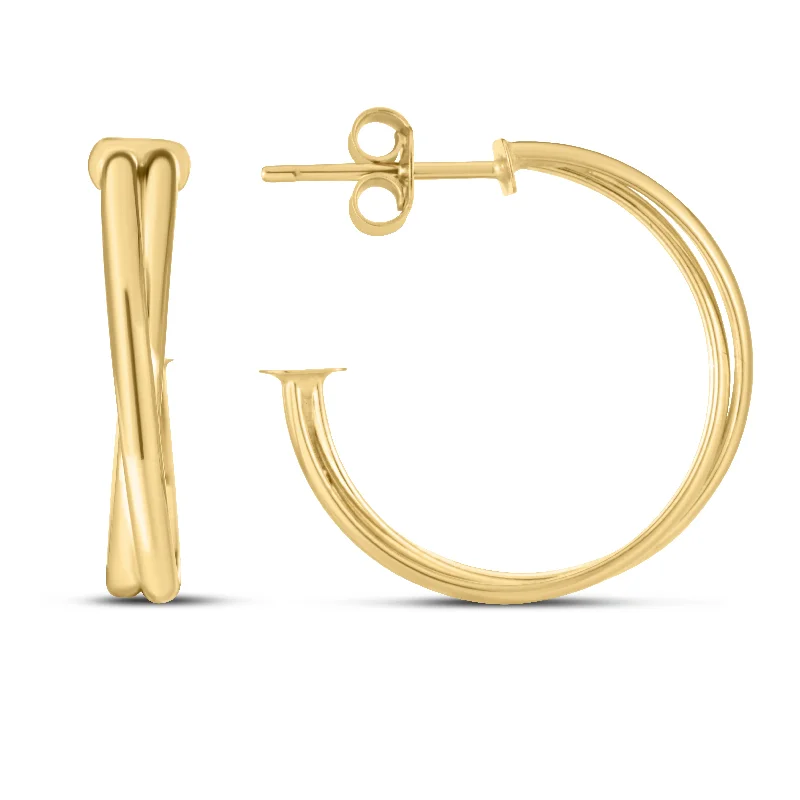 Minimalist Crystal Earrings-14K Gold Large Crossover Hoops