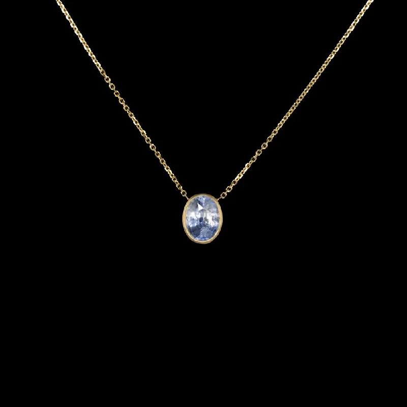 Silver Chain Pendant Necklaces-LIGHT BLUE SAPPHIRE PENDANT NECKLACE OVAL SHAPE CUT BEZEL 14k YELLOW GOLD 2.25ct