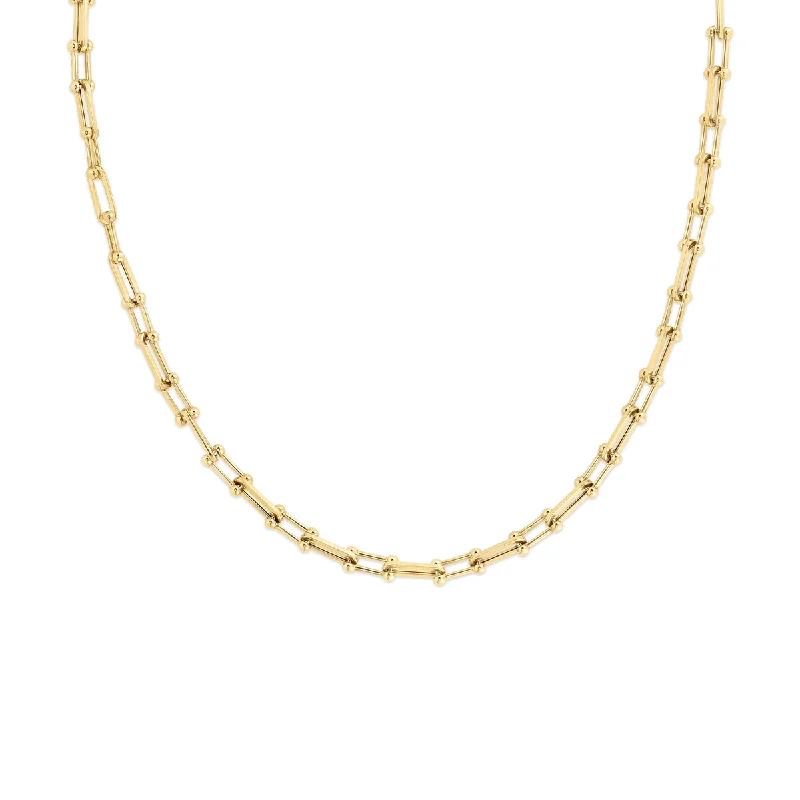 Luxury Gold Pendant Necklaces-Alternating Paper Clip and Fancy Link Necklace