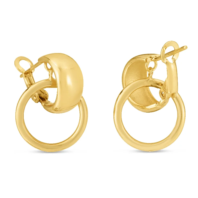 Clear Drop Earrings-14K Gold Interlocking Omega Hoops